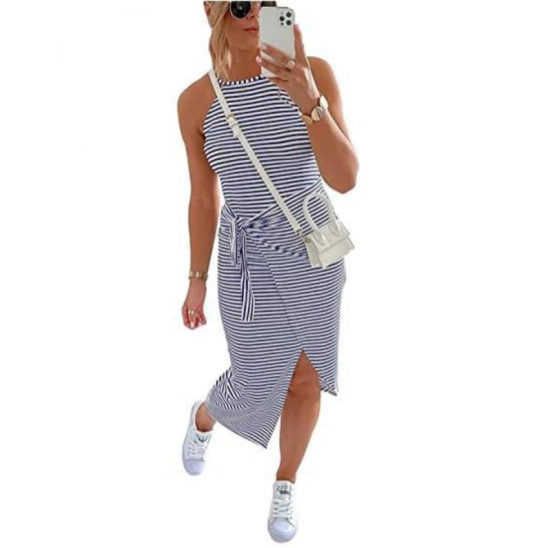 🔥2023 Hot Sale 😊Casual Sleeveless Striped Midi Dresses(49% OFF🎉)
