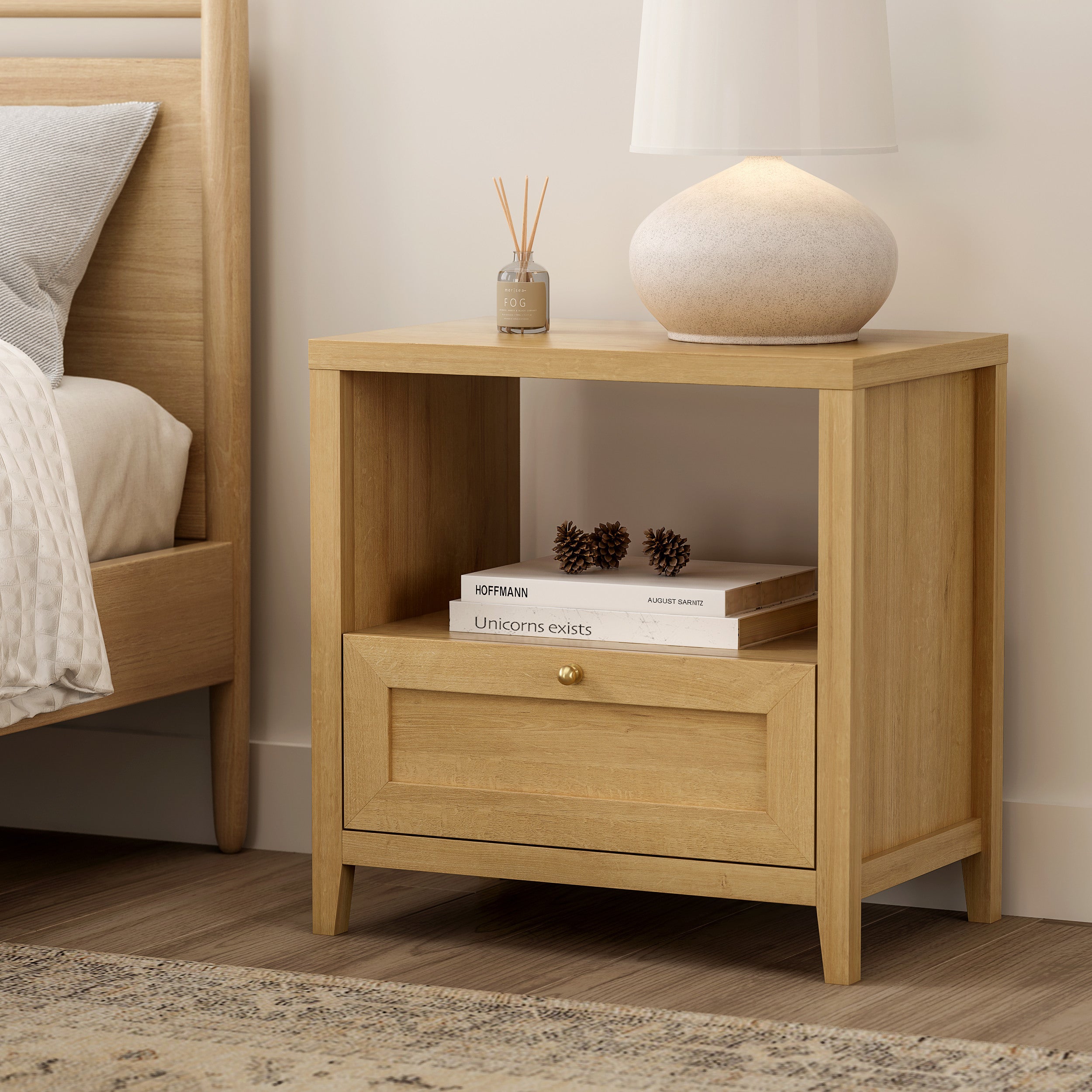 Farmhouse Nightstand with Drawer Modern 24\