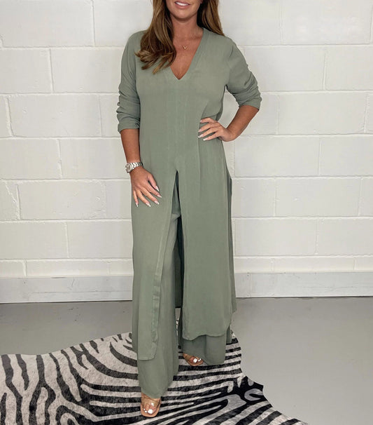 🔥Buy 2 save 20%-Casual 2 Pieces Suit With Long Top & Matching Trouser