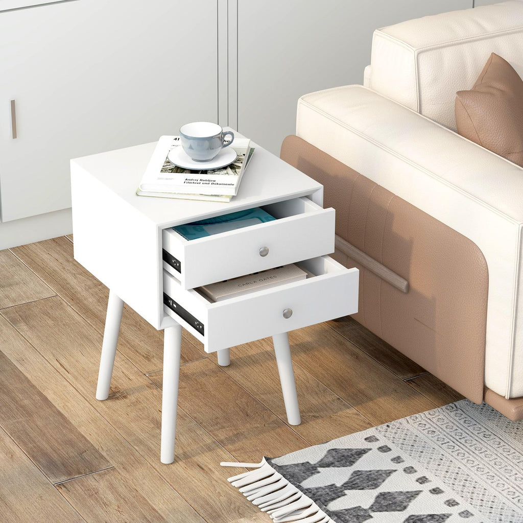 COSTWAY 2-Drawer Nightstand with -Tip, Compact Bedside Table with Spacious Storage, Wood & MDF\u002FRubberwood, Easy Assembly, Heavy-Duty Tabletop (165 Capacity) for Small Spaces, Bedroom or Living Room