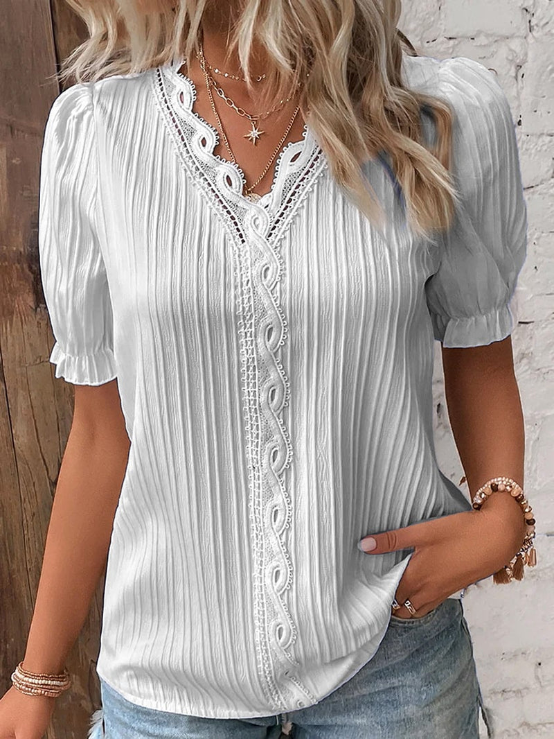 🛒49%OFF🔥V Neck Plain Lace Elegant Shirt（Buy 2 Free Shipping）