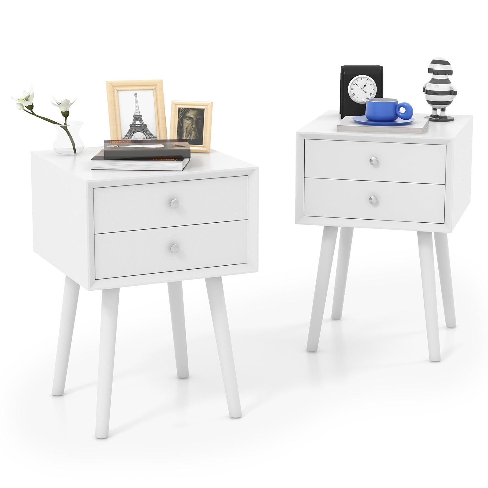 COSTWAY 2-Drawer Nightstand with -Tip, Compact Bedside Table with Spacious Storage, Wood & MDF\u002FRubberwood, Easy Assembly, Heavy-Duty Tabletop (165 Capacity) for Small Spaces, Bedroom or Living Room