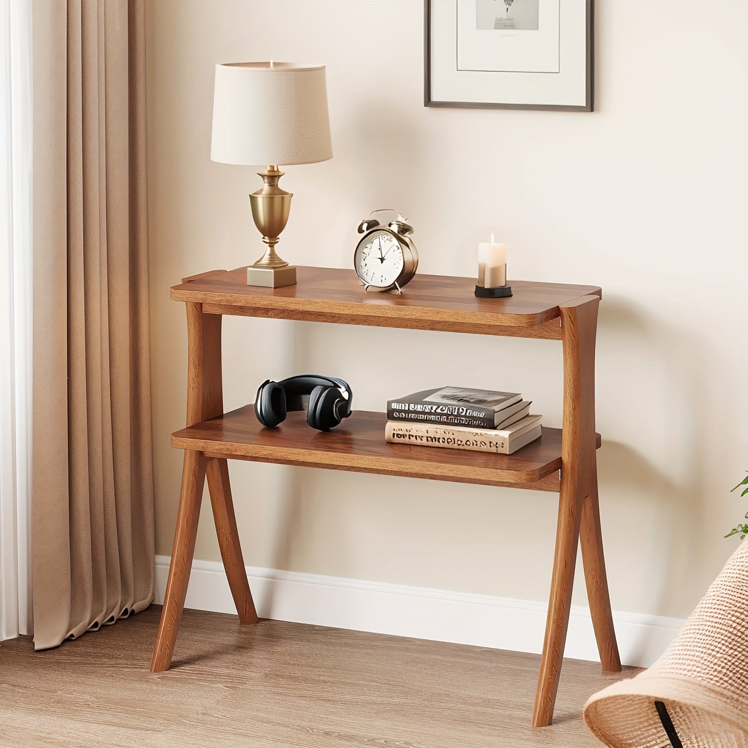Space-Saving Narrow Side Table - Modern Farmhouse End Table\u002FNightstand with 2-Tier Storage Shelf, Slim Tall Design (26.4\