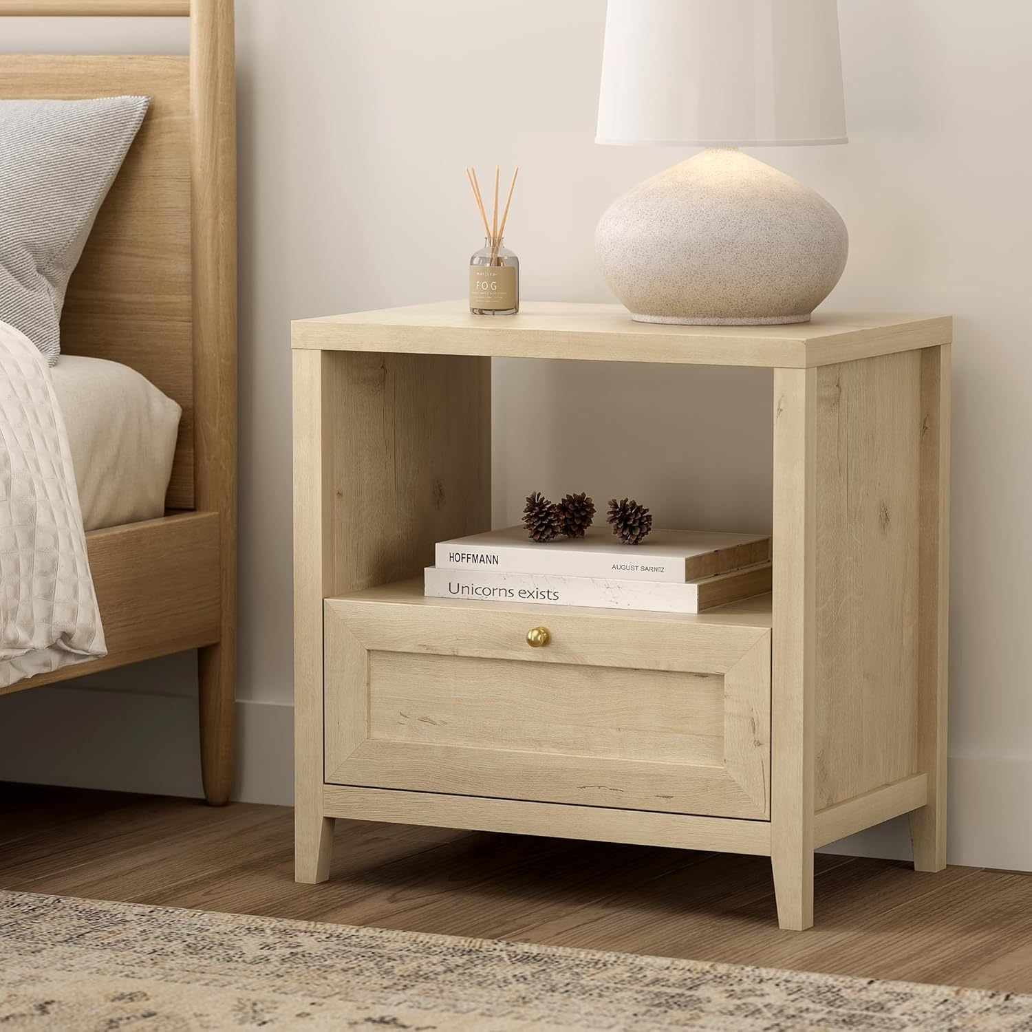 Farmhouse Nightstand with Drawer Modern 24\