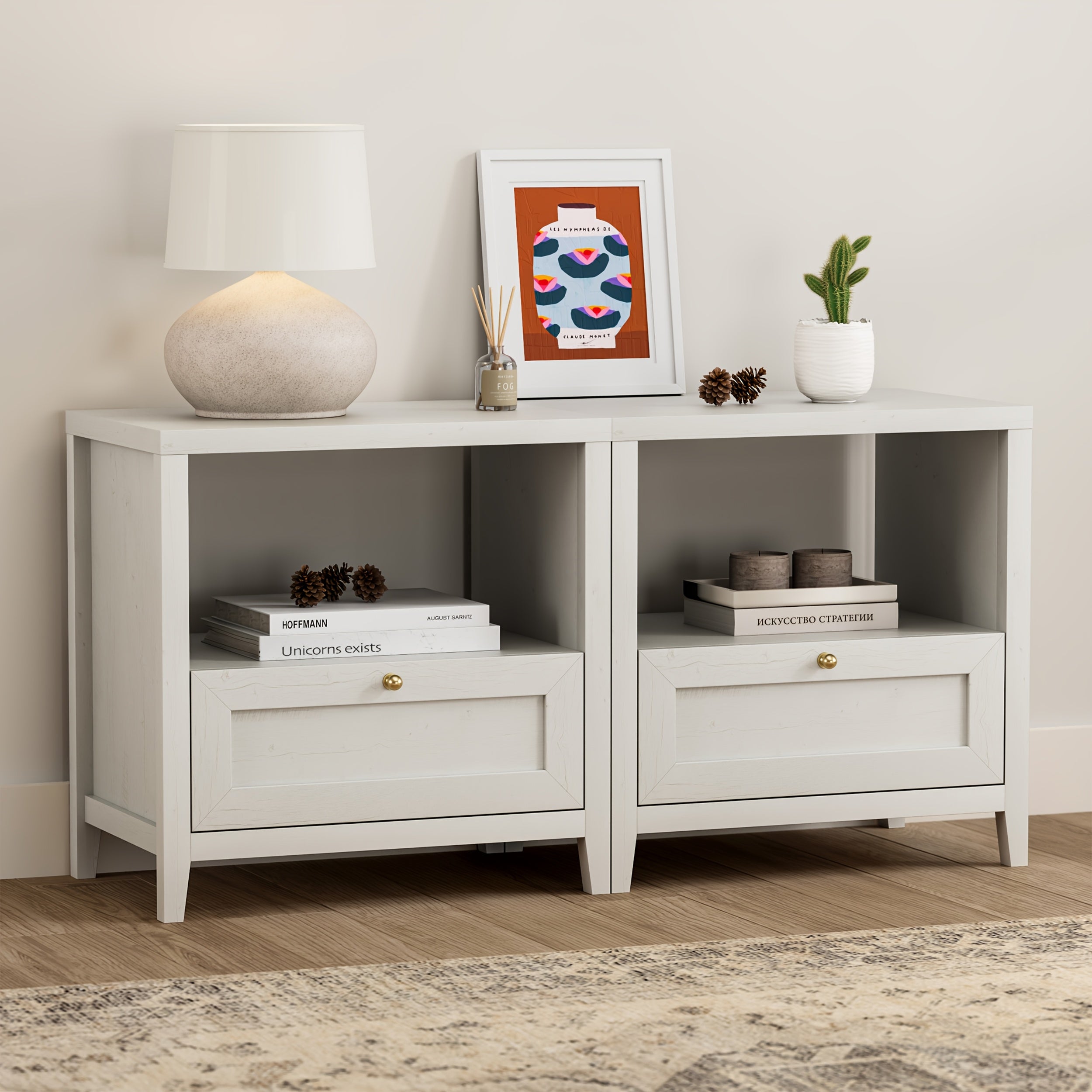 Farmhouse Nightstand with Drawer Modern 24\
