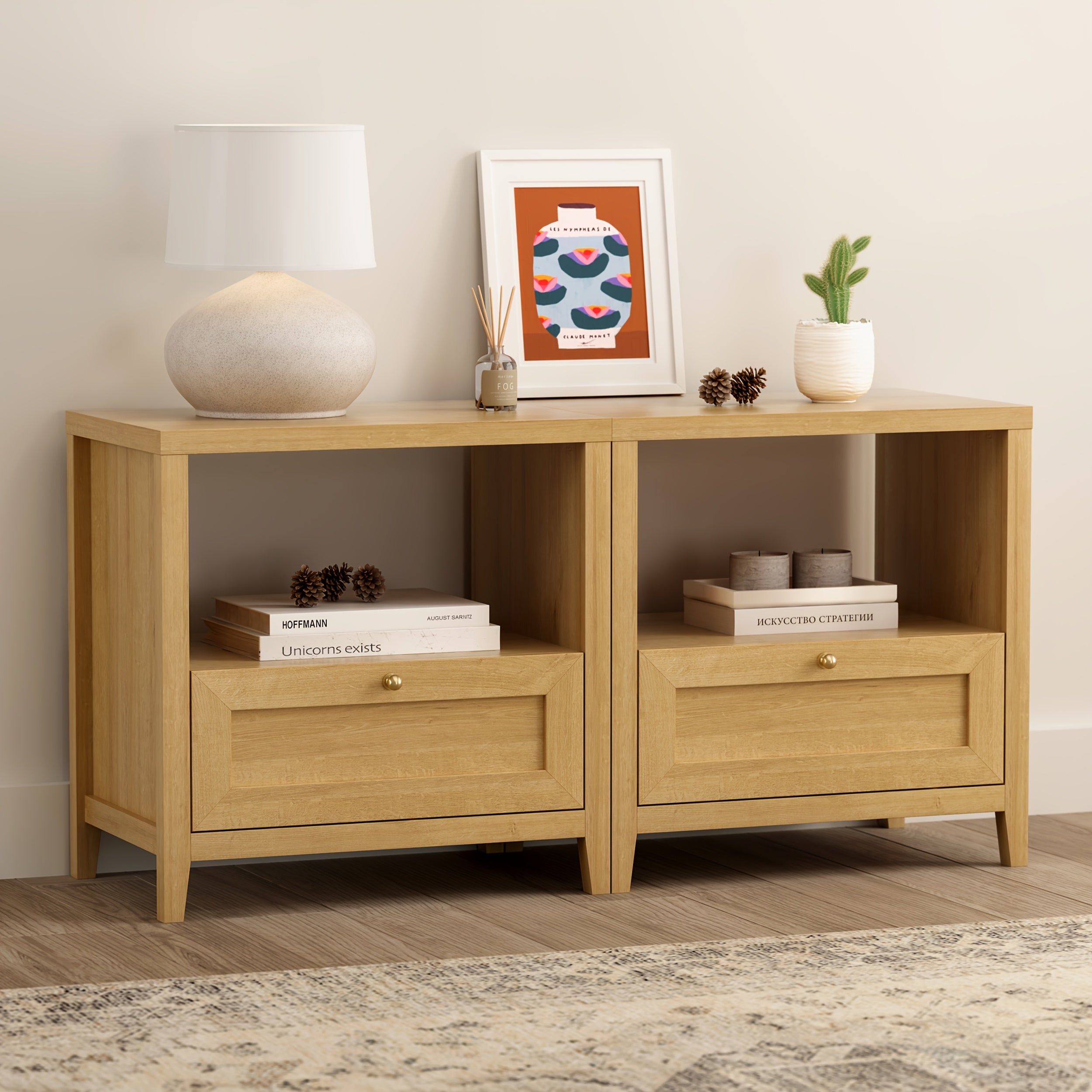 Farmhouse Nightstand with Drawer Modern 24\