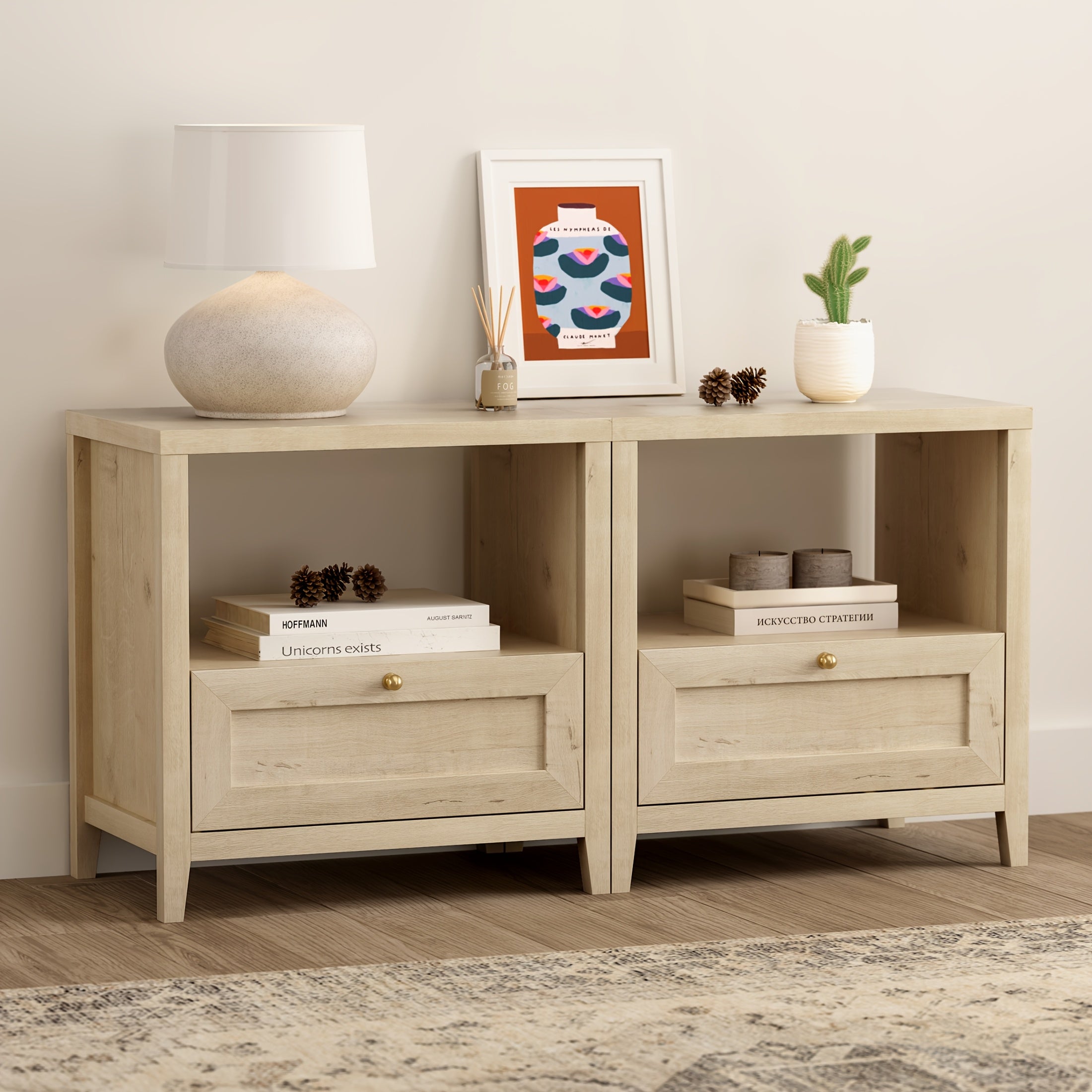 Farmhouse Nightstand with Drawer Modern 24\