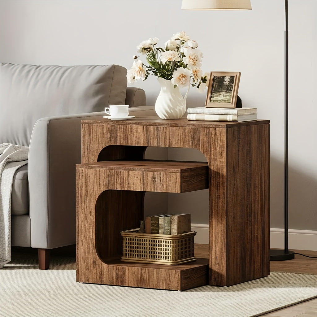 Nesting Side Table Set, Walnut Finish, Space-Saving Nightstand for Living Room, Bedroom & Small Spaces, Brown