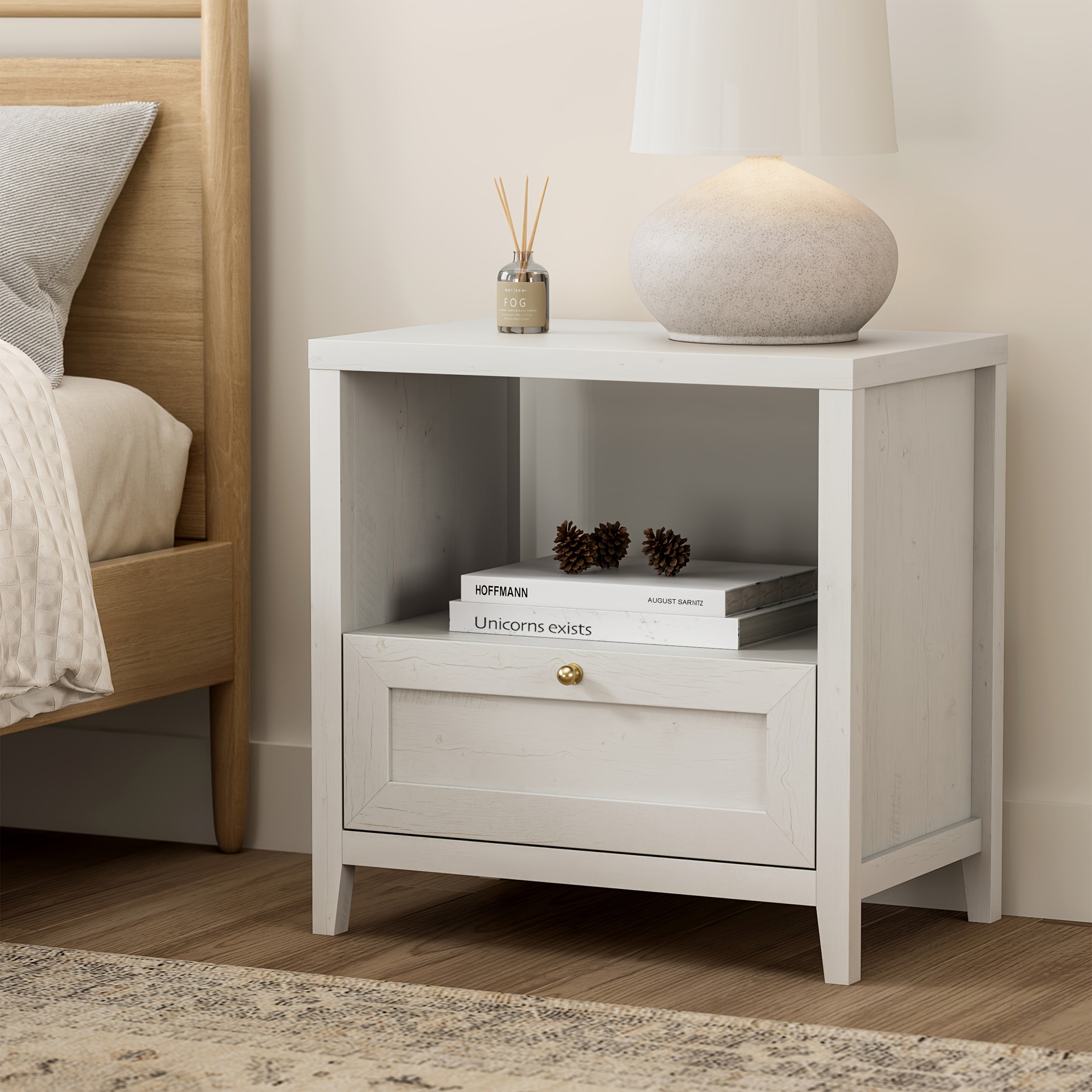 Farmhouse Nightstand with Drawer Modern 24\
