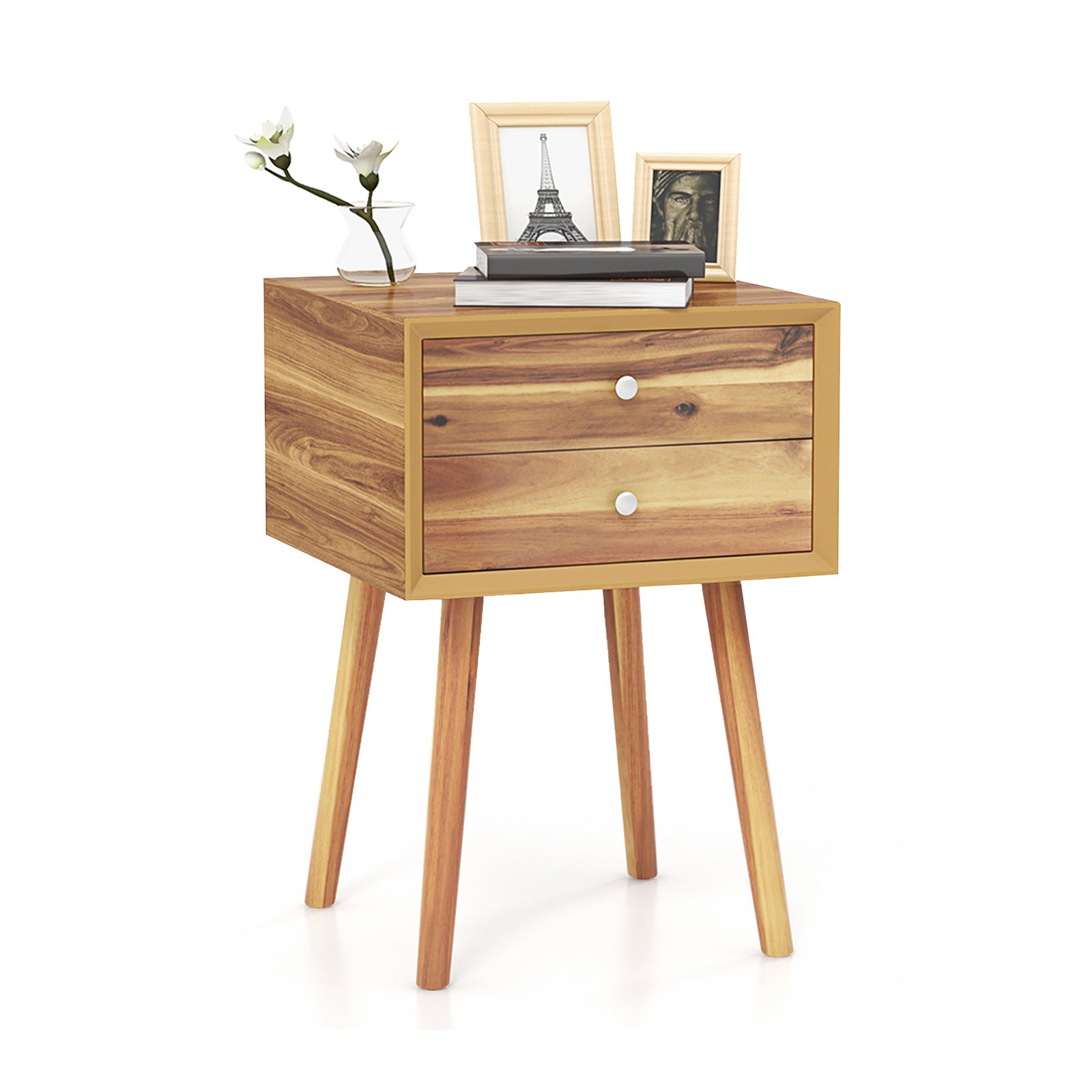 COSTWAY 2-Drawer Nightstand with -Tip, Compact Bedside Table with Spacious Storage, Wood & MDF\u002FRubberwood, Easy Assembly, Heavy-Duty Tabletop (165 Capacity) for Small Spaces, Bedroom or Living Room