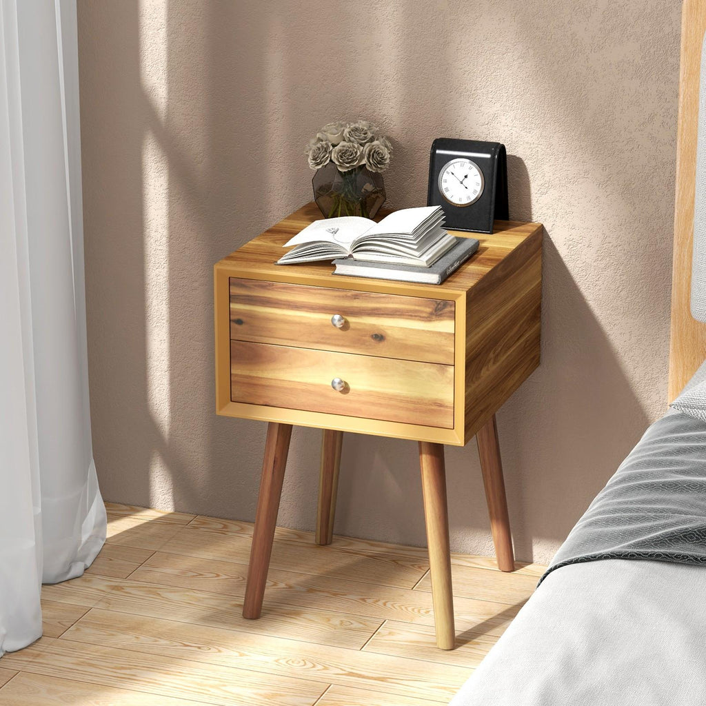 COSTWAY 2-Drawer Nightstand with -Tip, Compact Bedside Table with Spacious Storage, Wood & MDF\u002FRubberwood, Easy Assembly, Heavy-Duty Tabletop (165 Capacity) for Small Spaces, Bedroom or Living Room