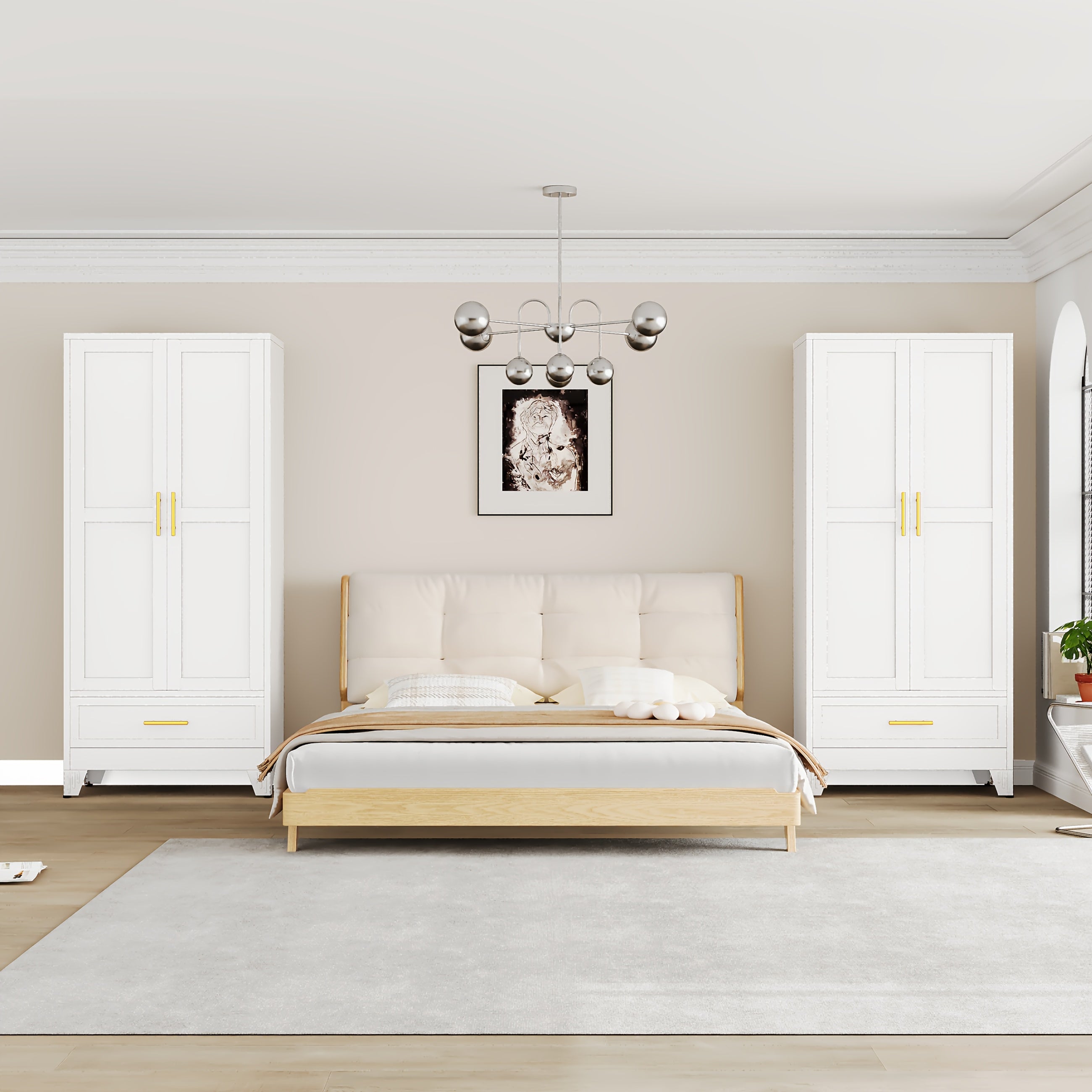 71Inch Metal Wardrobe with Drawers, Equipped with Double Doors And Hangers, And Adjustable Shelves. Adjustable Shelves Suitable for Bedrooms, Cloakrooms, And Laundry Rooms