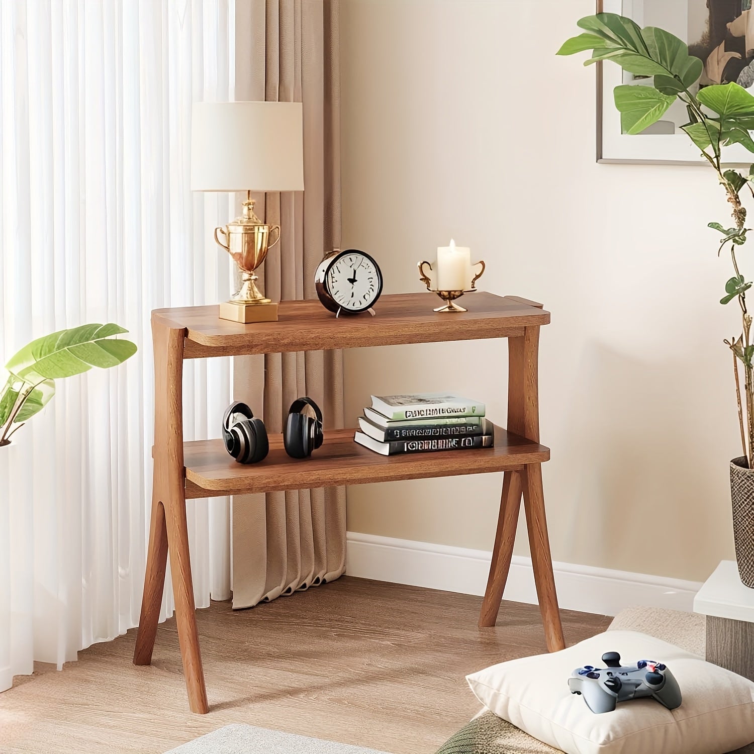 Space-Saving Narrow Side Table - Modern Farmhouse End Table\u002FNightstand with 2-Tier Storage Shelf, Slim Tall Design (26.4\