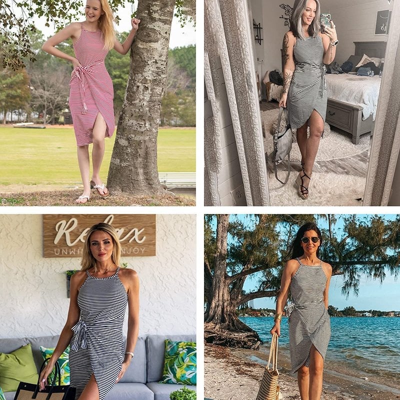 🔥2023 Hot Sale 😊Casual Sleeveless Striped Midi Dresses(49% OFF🎉)