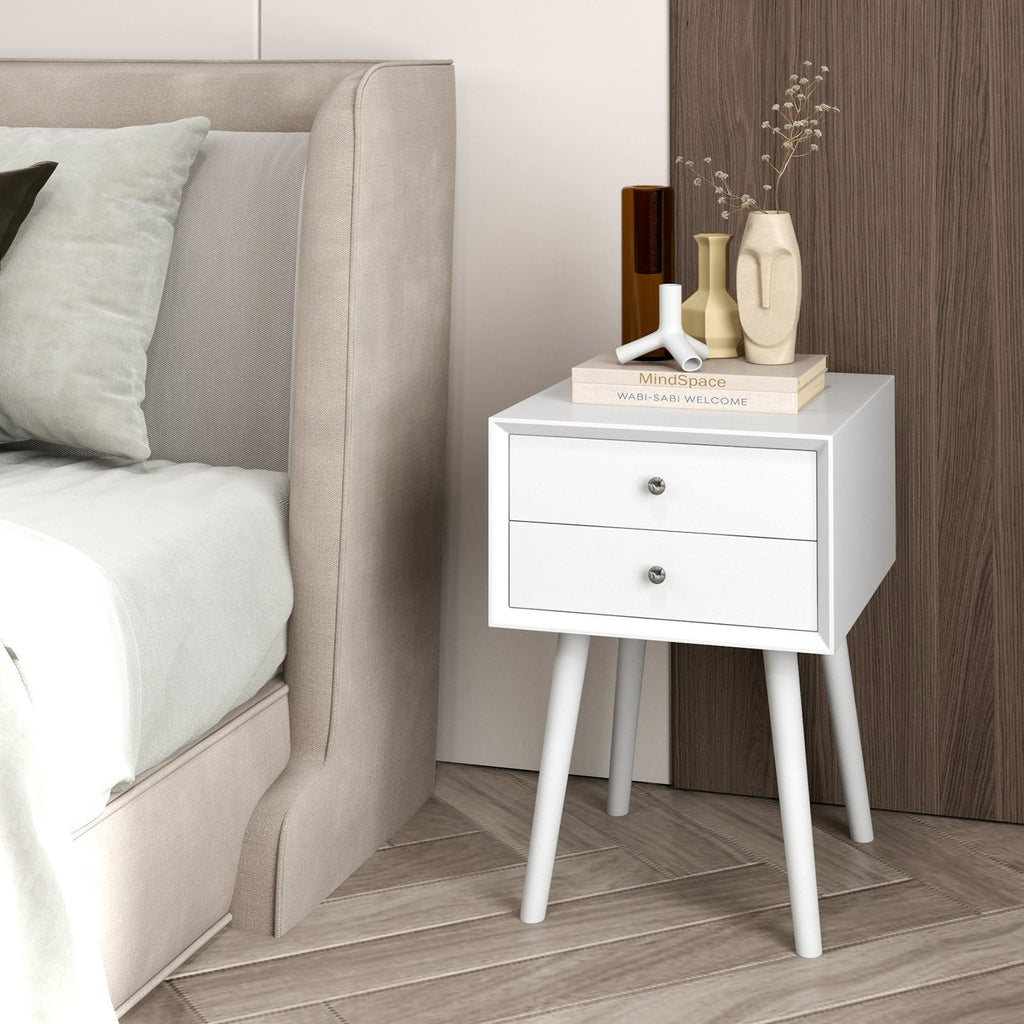 COSTWAY 2-Drawer Nightstand with -Tip, Compact Bedside Table with Spacious Storage, Wood & MDF\u002FRubberwood, Easy Assembly, Heavy-Duty Tabletop (165 Capacity) for Small Spaces, Bedroom or Living Room