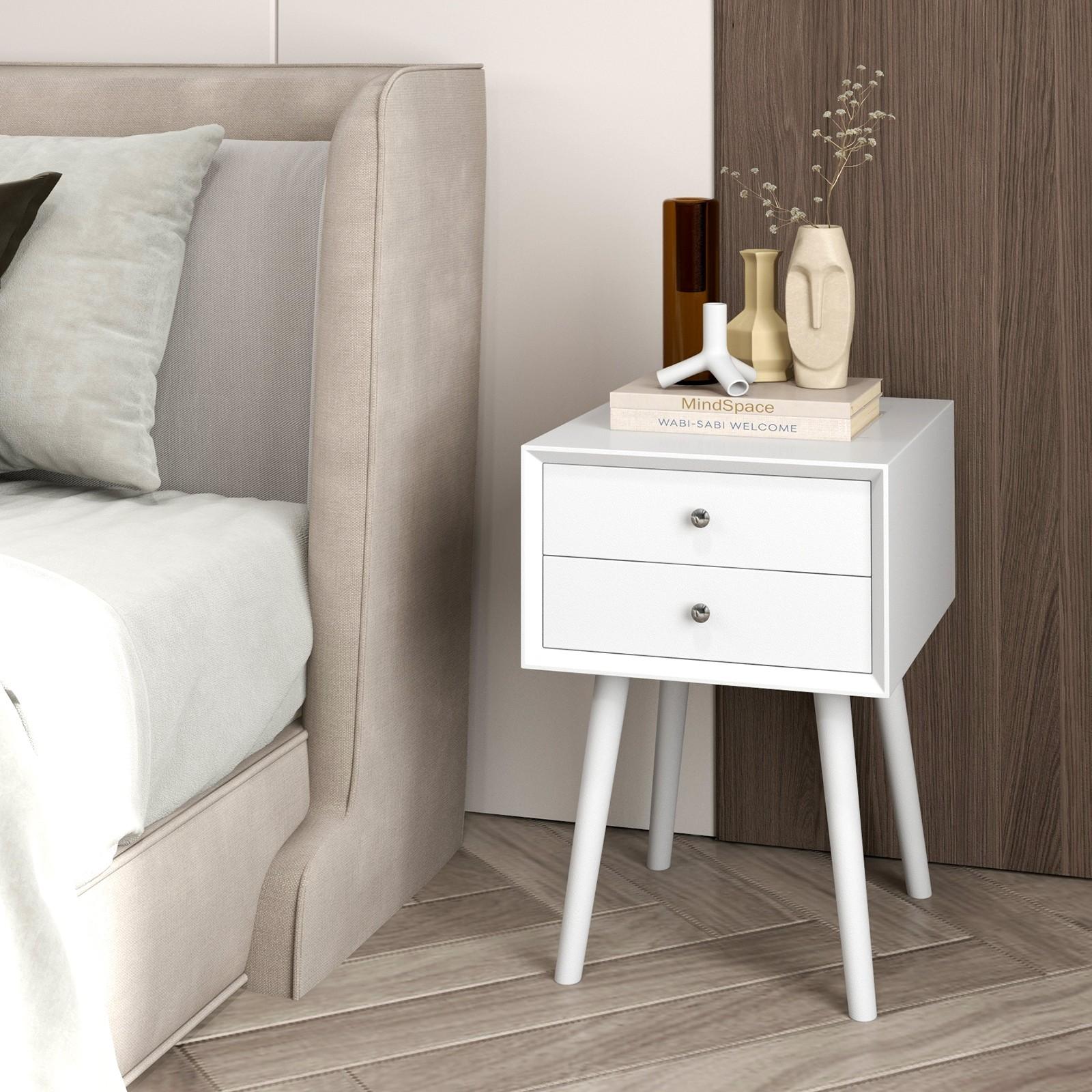 COSTWAY 2-Drawer Nightstand with -Tip, Compact Bedside Table with Spacious Storage, Wood & MDF\u002FRubberwood, Easy Assembly, Heavy-Duty Tabletop (165 Capacity) for Small Spaces, Bedroom or Living Room