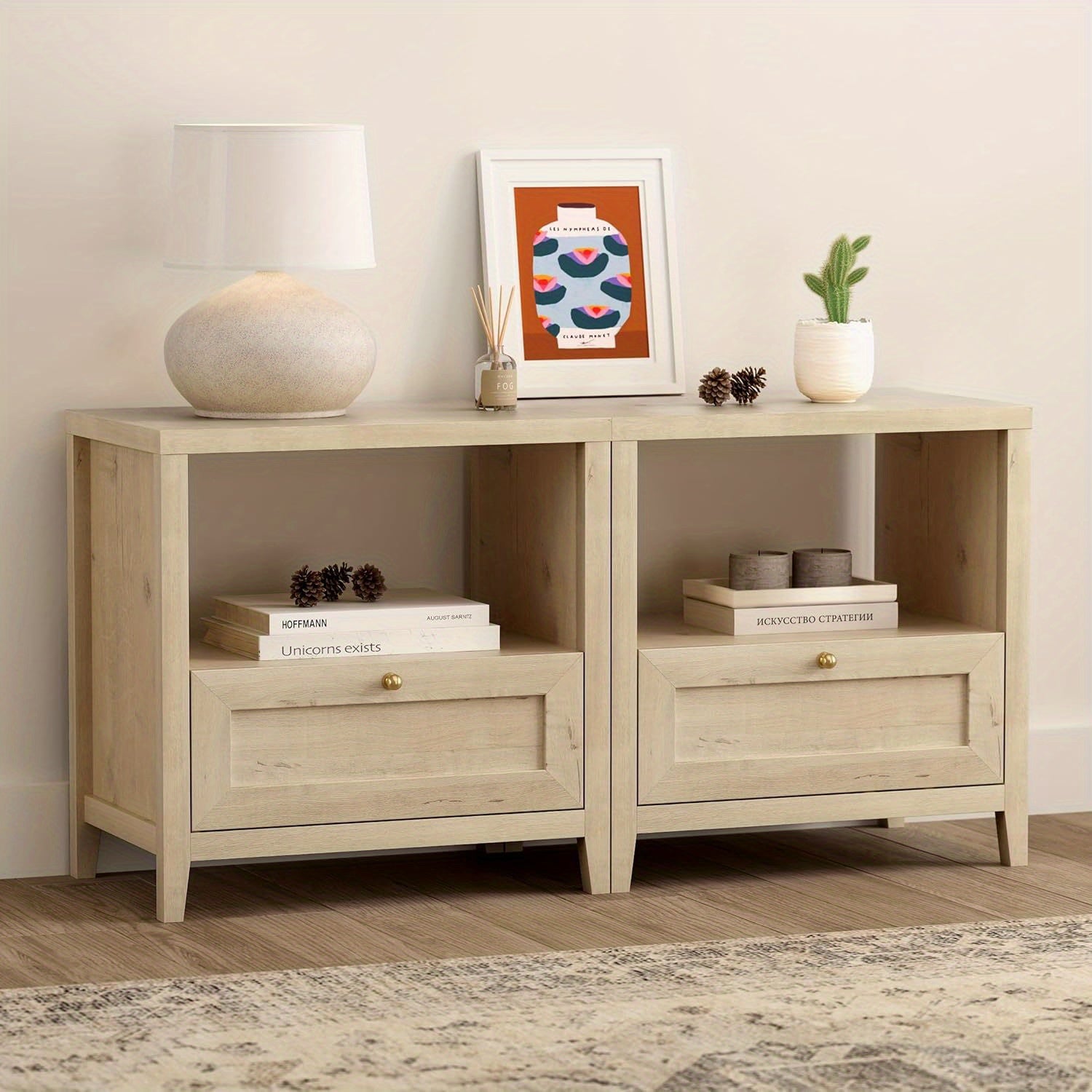 Farmhouse Nightstand with Drawer Modern 24\