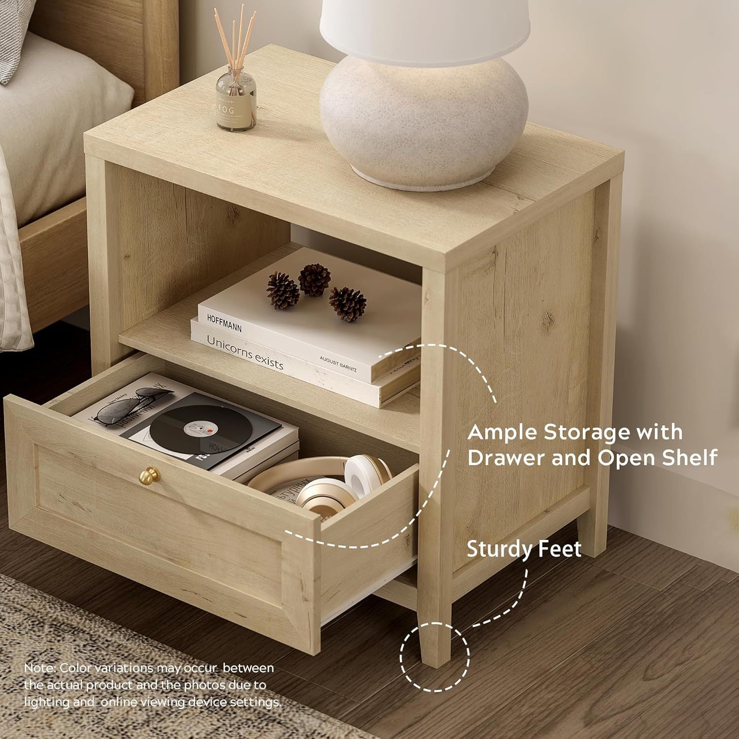 Farmhouse Nightstand with Drawer Modern 24\