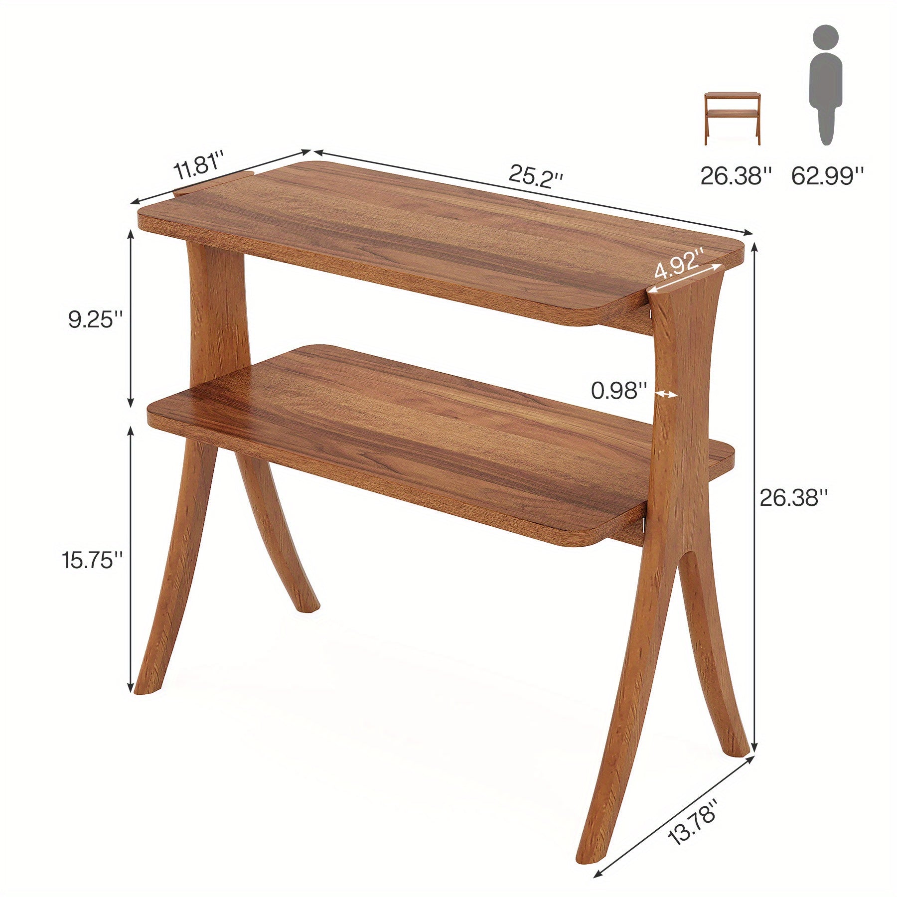 Space-Saving Narrow Side Table - Modern Farmhouse End Table\u002FNightstand with 2-Tier Storage Shelf, Slim Tall Design (26.4\