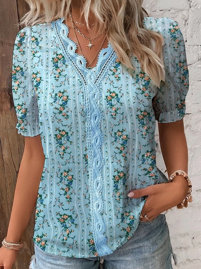🛒49%OFF🔥V Neck Plain Lace Elegant Shirt（Buy 2 Free Shipping）