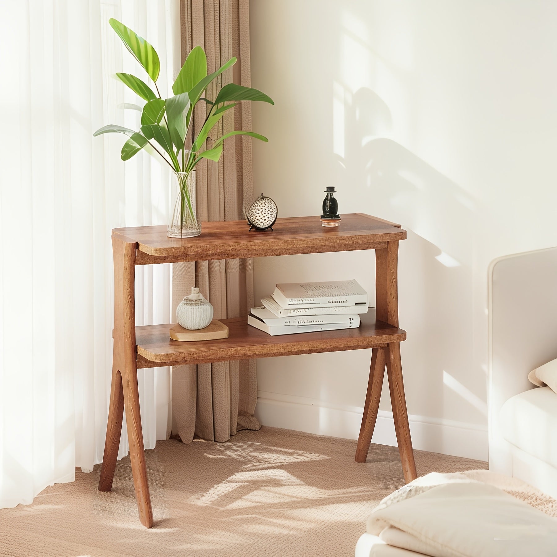 Space-Saving Narrow Side Table - Modern Farmhouse End Table\u002FNightstand with 2-Tier Storage Shelf, Slim Tall Design (26.4\