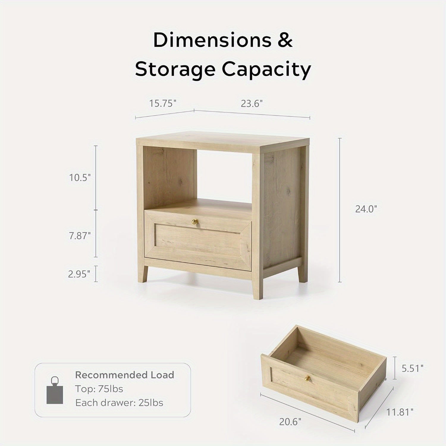 Farmhouse Nightstand with Drawer Modern 24\